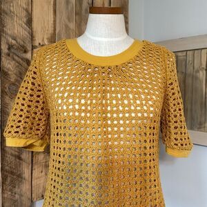 Anthropologie Angel of the‎ North Womens Senoia Boho Sweater Mustard Crochet XS